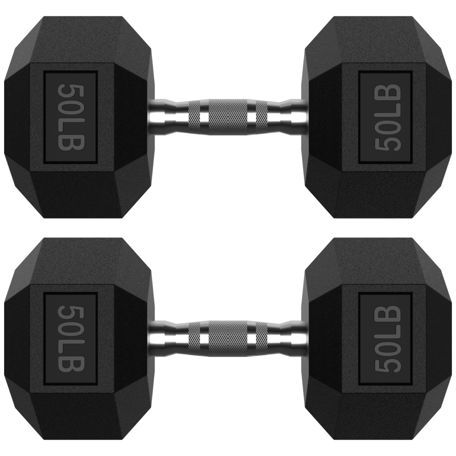 HANDBODE 50LB Hex Dumbbell Pair, Rubber Encased Hexagonal Hand Weights for Strength Training, Workouts & Exercise