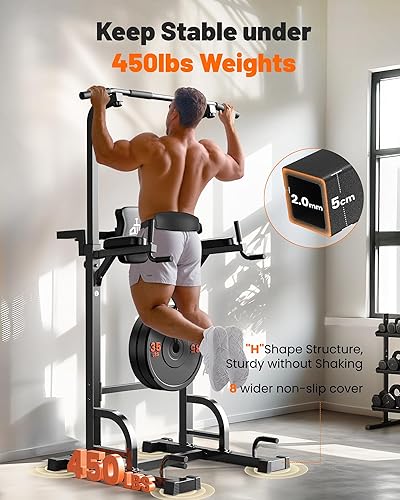 Sportsroyals Power Tower Dip Station Pull Up Bar For Home Gym Strength Training Workout Equipment, 400Lbs