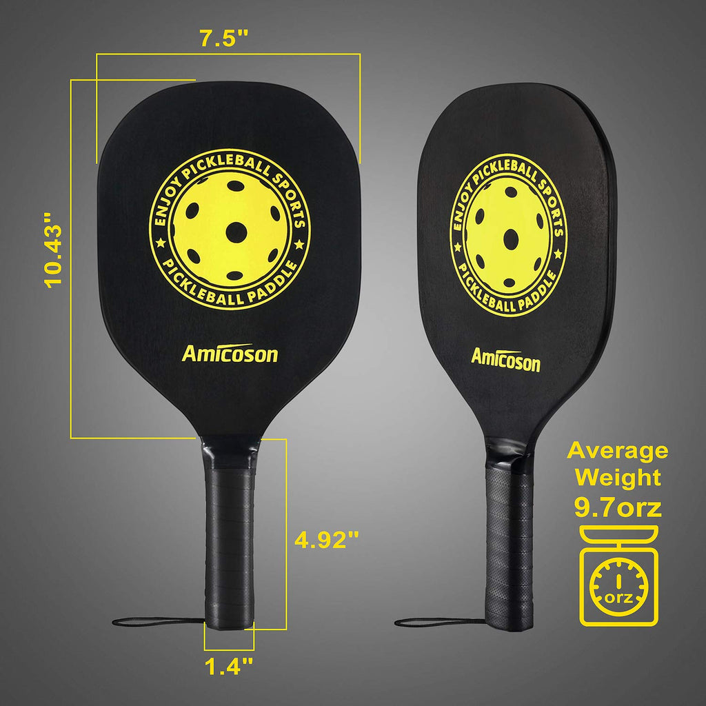 Amicoson Pickleball Paddles - Set Of 4 Paddles, Indoor & Outdoor Balls, Paddle Wood Racket Ergonomic Cushion Grip, 8 Balls 1 Car