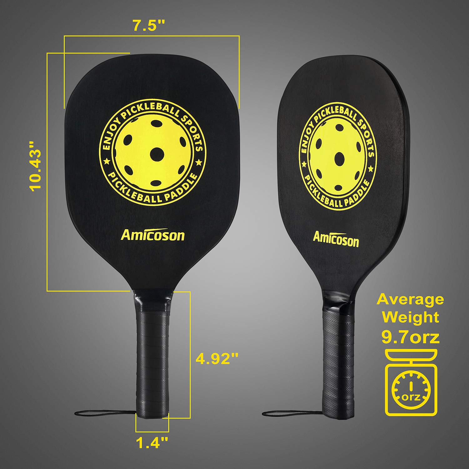 Amicoson Pickleball Paddles - Set Of 4 Paddles, Indoor & Outdoor Balls, Paddle Wood Racket Ergonomic Cushion Grip, 8 Balls 1 Car
