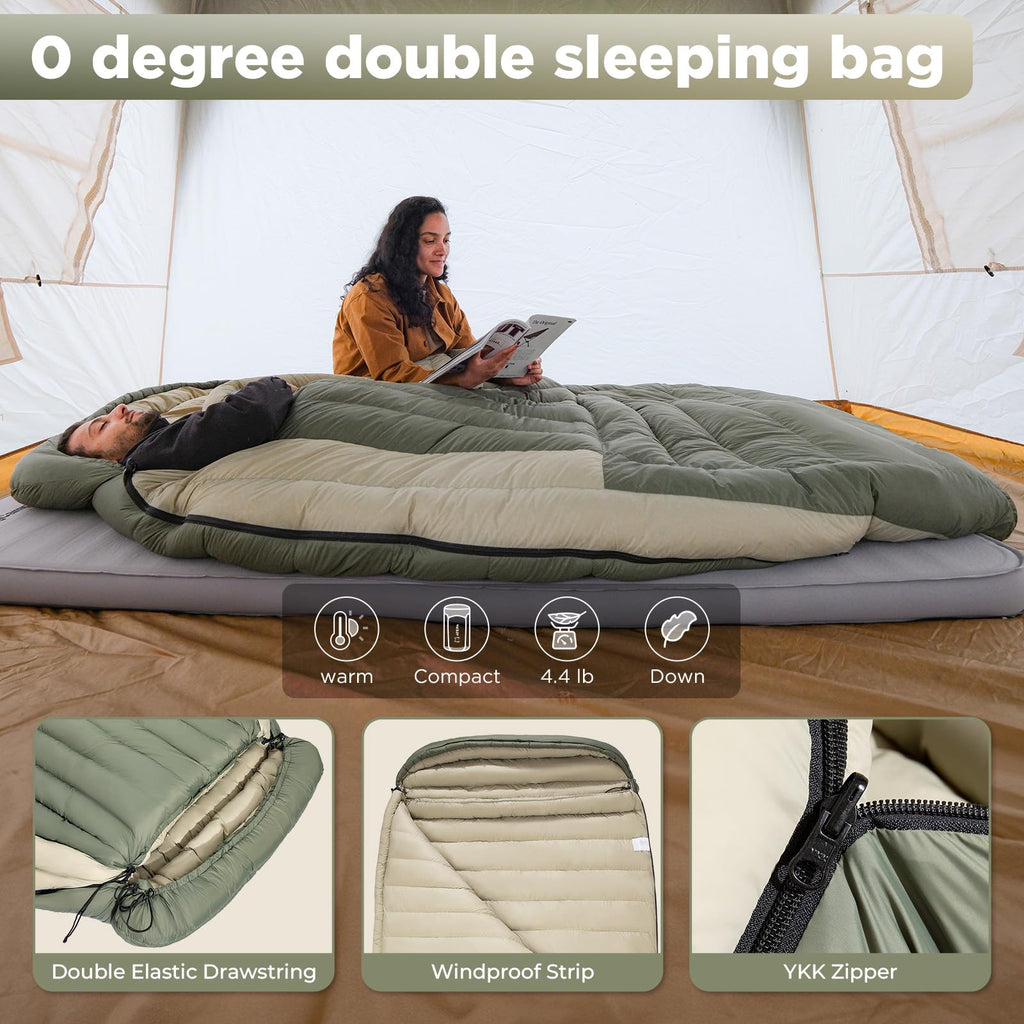 Atepa Double Sleeping Bag-700Fp Down 0 Degree Sleeping Bag For Adults 2 Person- Lightweight Sleeping Bag For Backpacking Couples