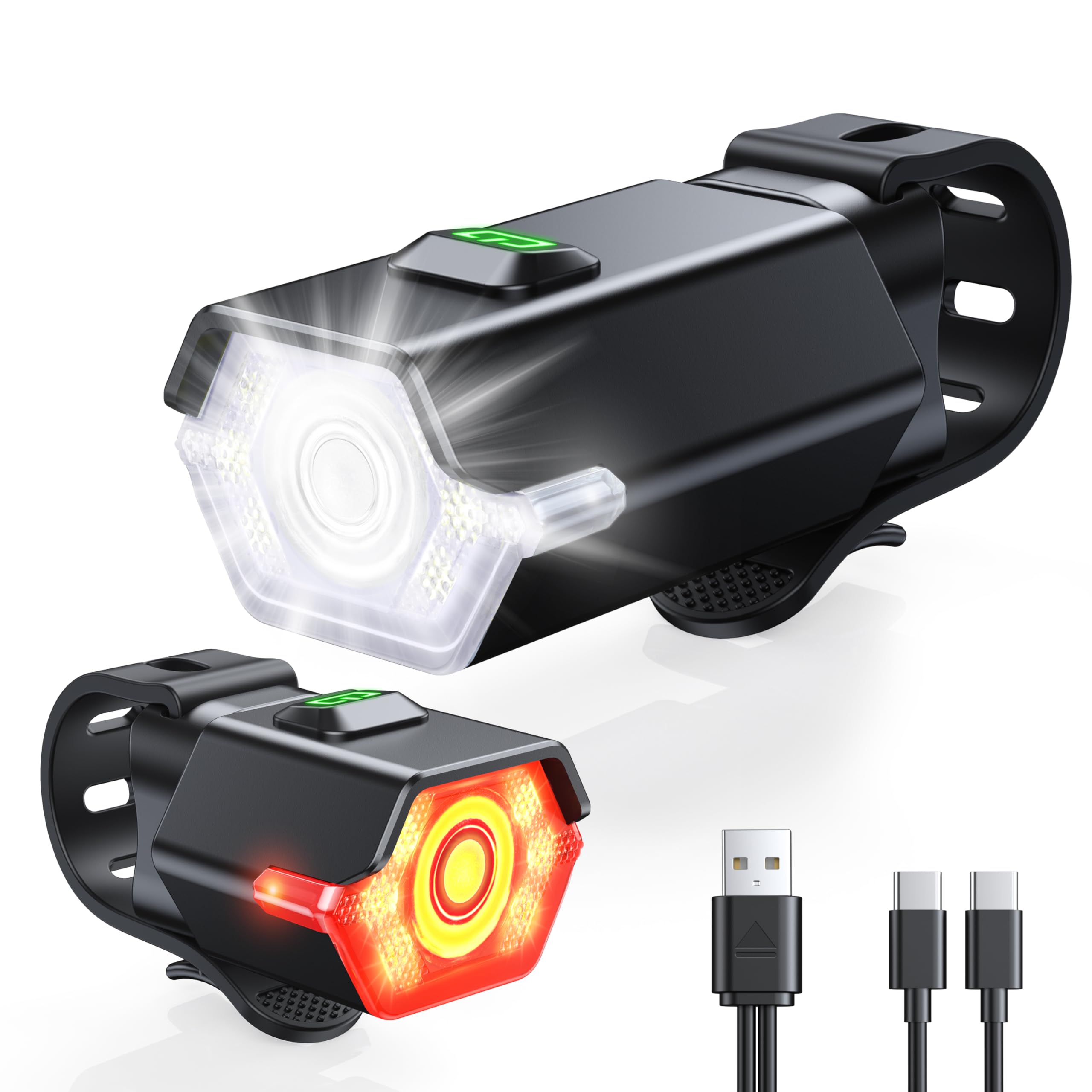 Zewdov 3+6 Modes Bright Bike Lights for Night Riding with Side Light, Rechargeable & IP65 Waterproof Bicycle Light, Bike Headlig