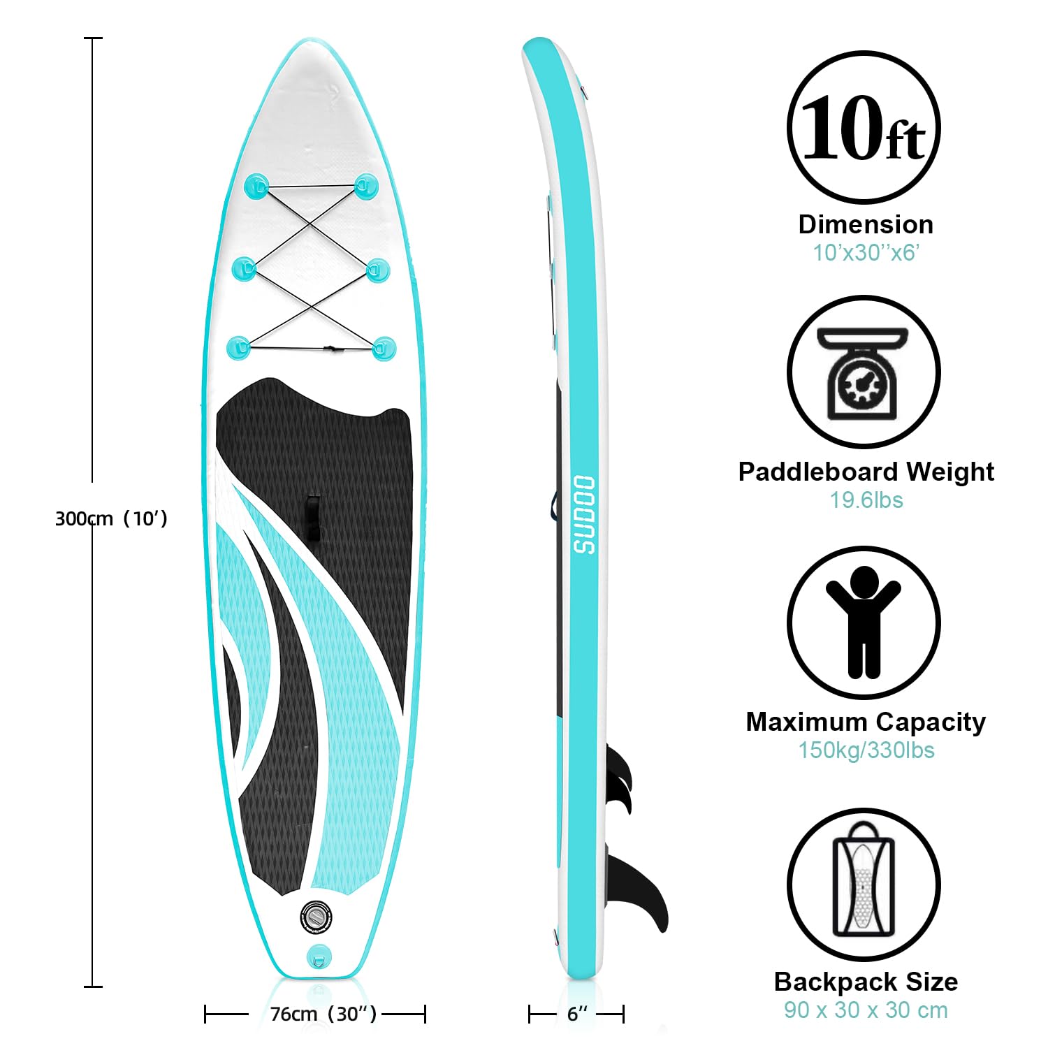 Sudoo 10Ft Inflatable Stand Up Paddle Board, Ultra-Lightweight Surfboard With Non-Slip Eva Deck, Complete Sup Package For Adults