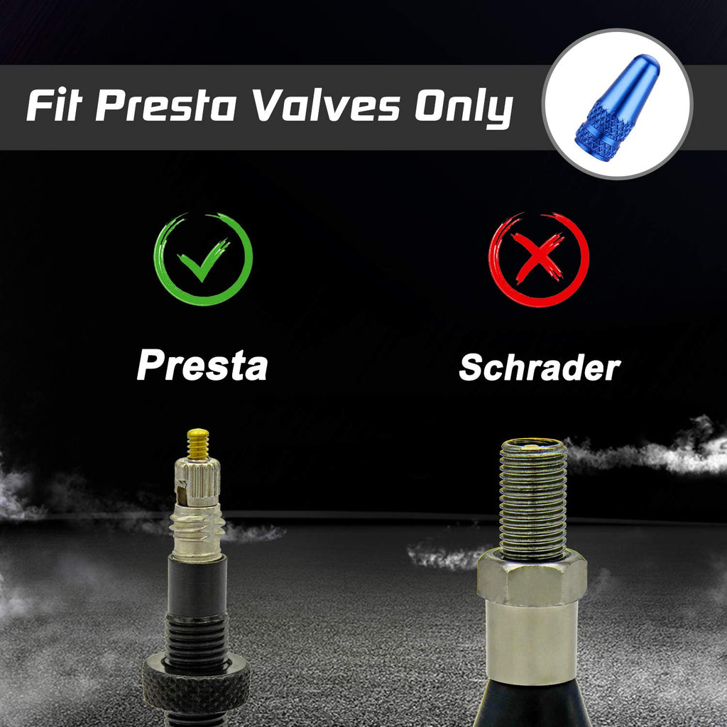 Bike Presta Valve Caps Blue Aluminum Anodized, Fully Thread Air Dust Valve Stem Covers For Bike, Used On Presta/French Valves Ti