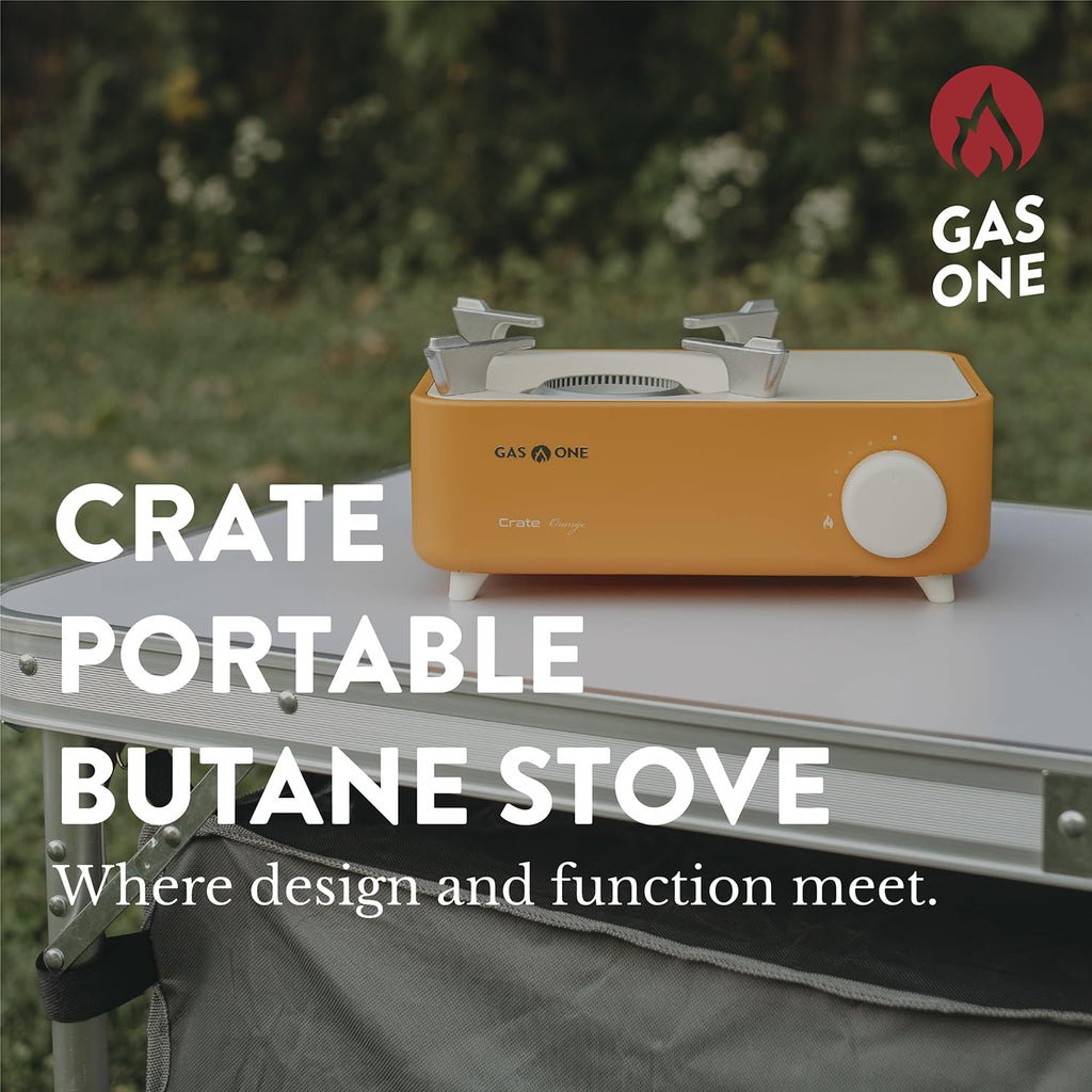 Gas One Butane Fuel Camp Stove - Crate Series - Mini Stove For Camping, Hiking - Portable Gas Stove With Spiral Flame - Even Hea
