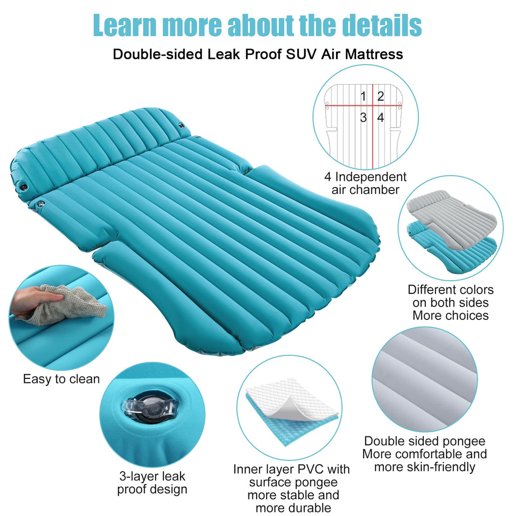 Kmz Suv Air Mattress Double-Sided Car Mattress Camping Bed Inflatable Bed With Electric Pump For Suv Trunk And Rear Seat - Gray