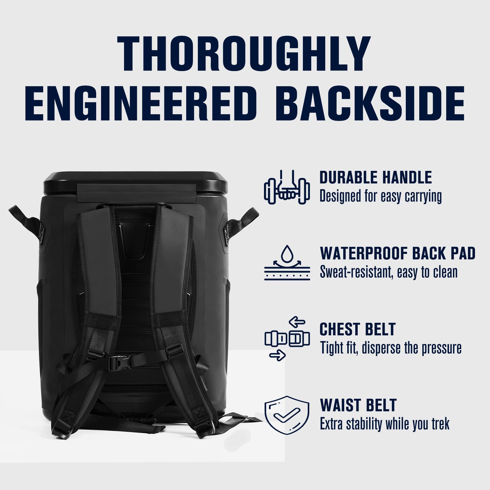 Magnetic Backpack Cooler 30 Can, Insulated Soft Cooler Bag For Men & Women, Zipperless Waterproof Soft Sided Cooler For Beach, L