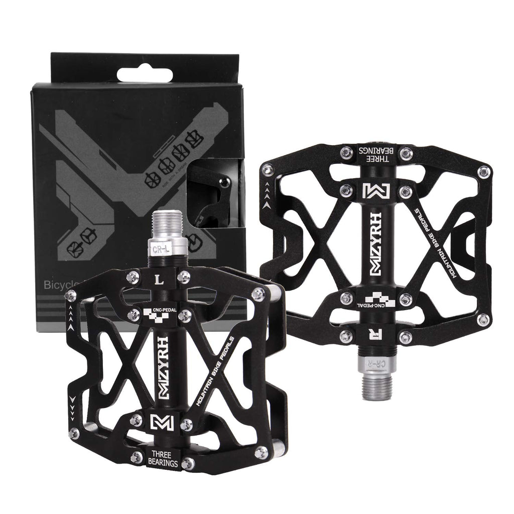 Mzyrh Mountain Bike Pedals, Ultra Strong Colorful Cnc Machined 9/16'' Cycling Sealed 3 Bearing Pedals(Black 3 Bearings)