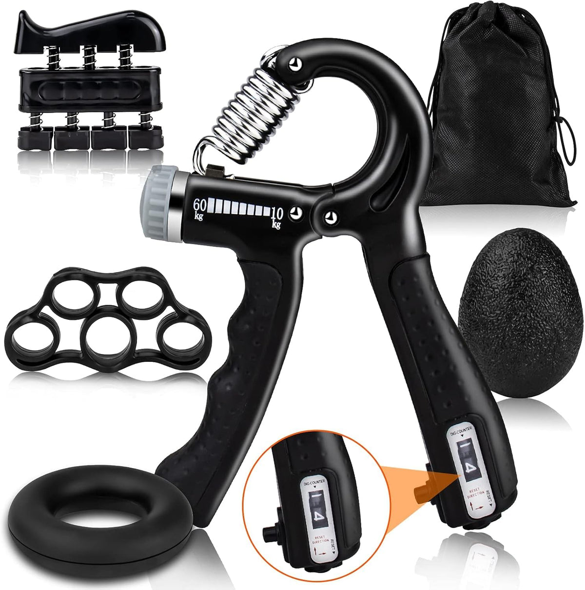 KD Willmax Hand Grip Strengthener Workout Kit (5 Pack). Includes Forearm Grip, Adjustable Resistance Hand Gripper, Finger Exerci