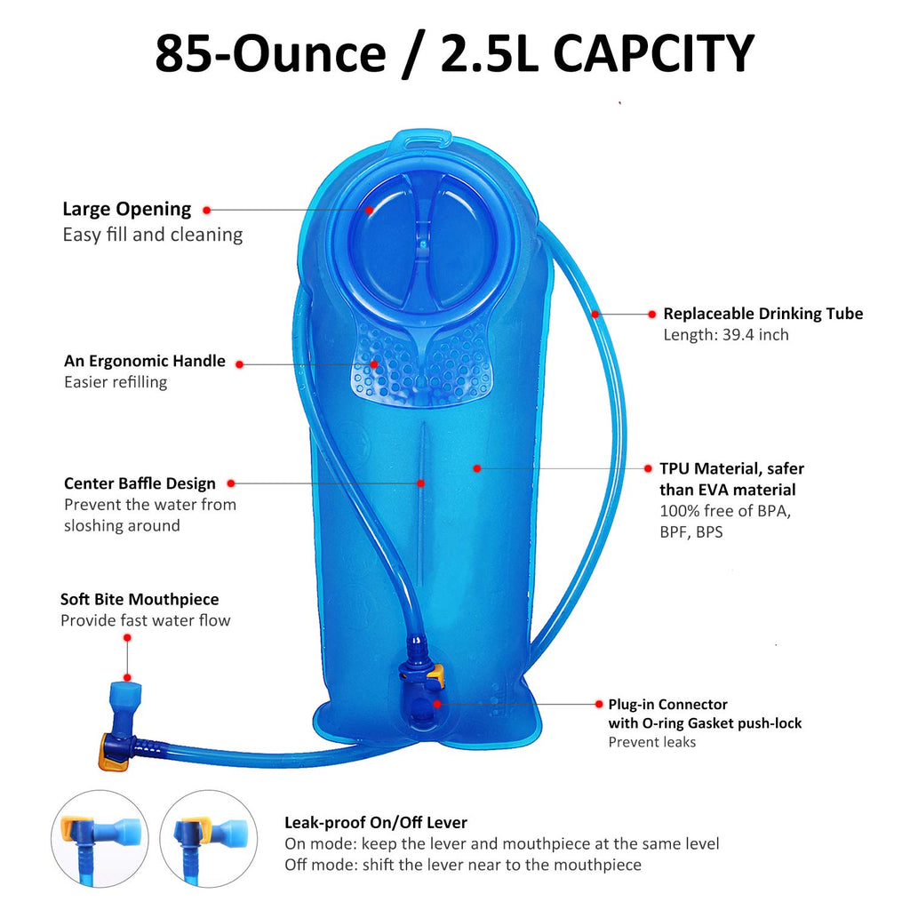 Unigear Hydration Water Bladder Reservoir,2L/2.5L/3L Bpa Free And Taste Free For Backpacking, Biking, Hiking And Camping (Blue,