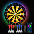 LED Light Up Dart Board with 6 Safe Suction Cup Darts, 15-Inch LED Dartboard with Backlight, Support Remote Control & Applicatio