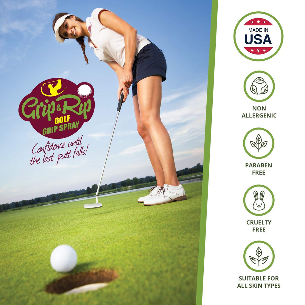 Grip N Rip Golf Grip Spray 4 Oz - Powerful Tacky Spray - All-In-One Golf Grip Trainer - Long-Lasting Hold and Course Tack Soluti