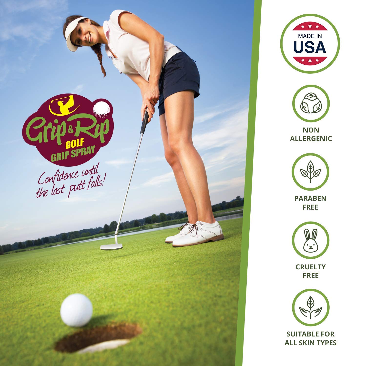 Grip N Rip Golf Grip Spray 4 Oz - Powerful Tacky Spray - All-In-One Golf Grip Trainer - Long-Lasting Hold and Course Tack Soluti