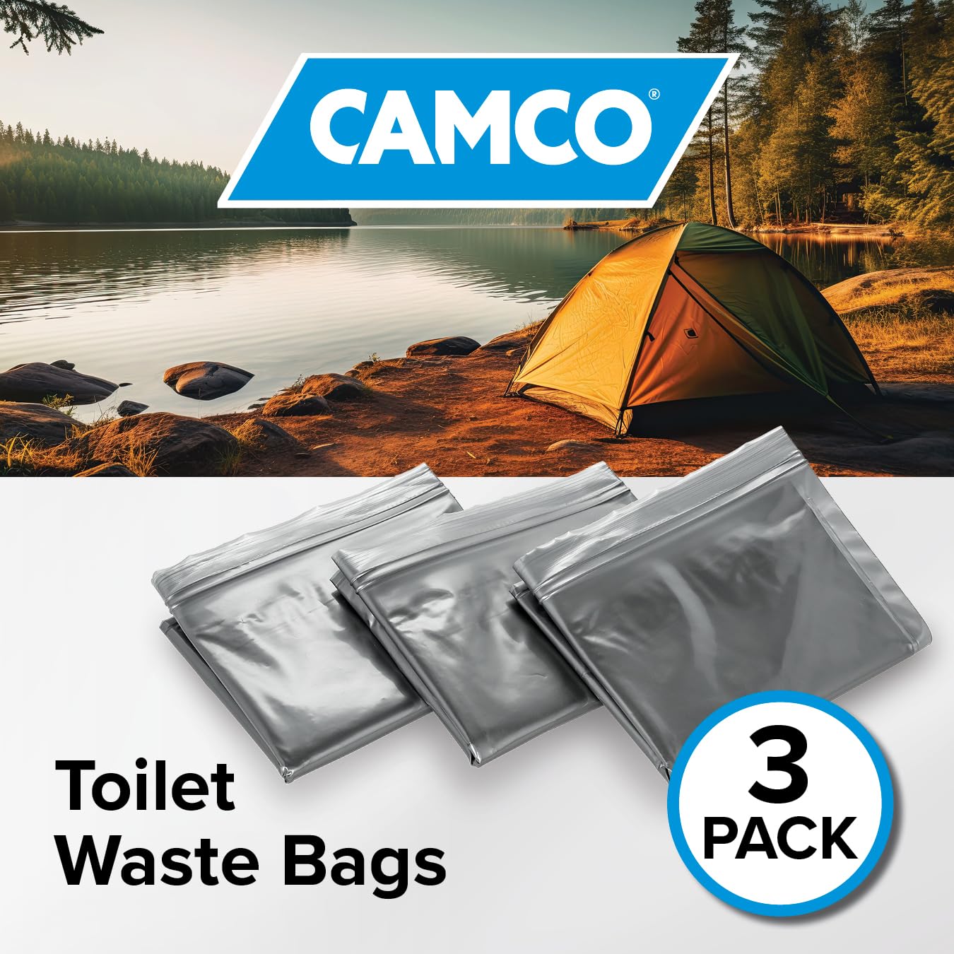 Camco Toilet Waste Bags -Durable Double Bag Design Is Leak-Proof, Inner Bag Gels Any Liquid, Great For Camping, Hiking And Hunti