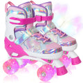 Kids Roller Skates For Girls Boys -Rose Red For Big Kids Age 7 8 9 10 - Adjustable All Light Up Wheels Butterfly And Flower Indo