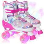 Kids Roller Skates For Girls Boys - Rose Red For Teenagers Youth Age 10 11 12 - Adjustable All Light Up Wheels Butterfly And Flo