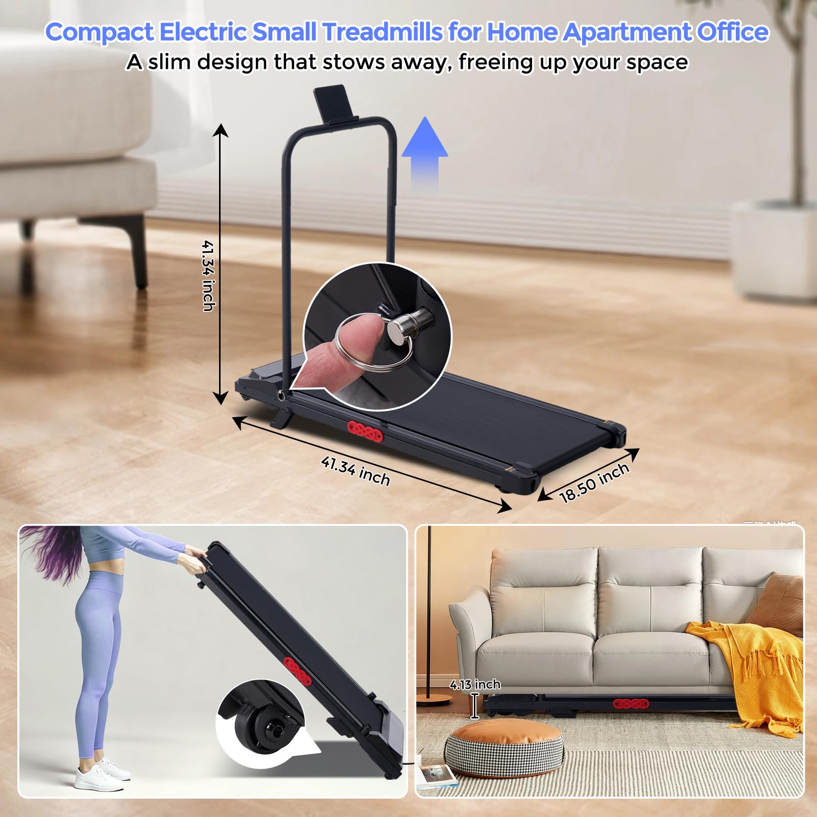Electric Treadmills for Home with Incline, Walking Pad Treadmill with Handle Bar, 0.6-7.6MPH Portable Small Treadmills with Hand