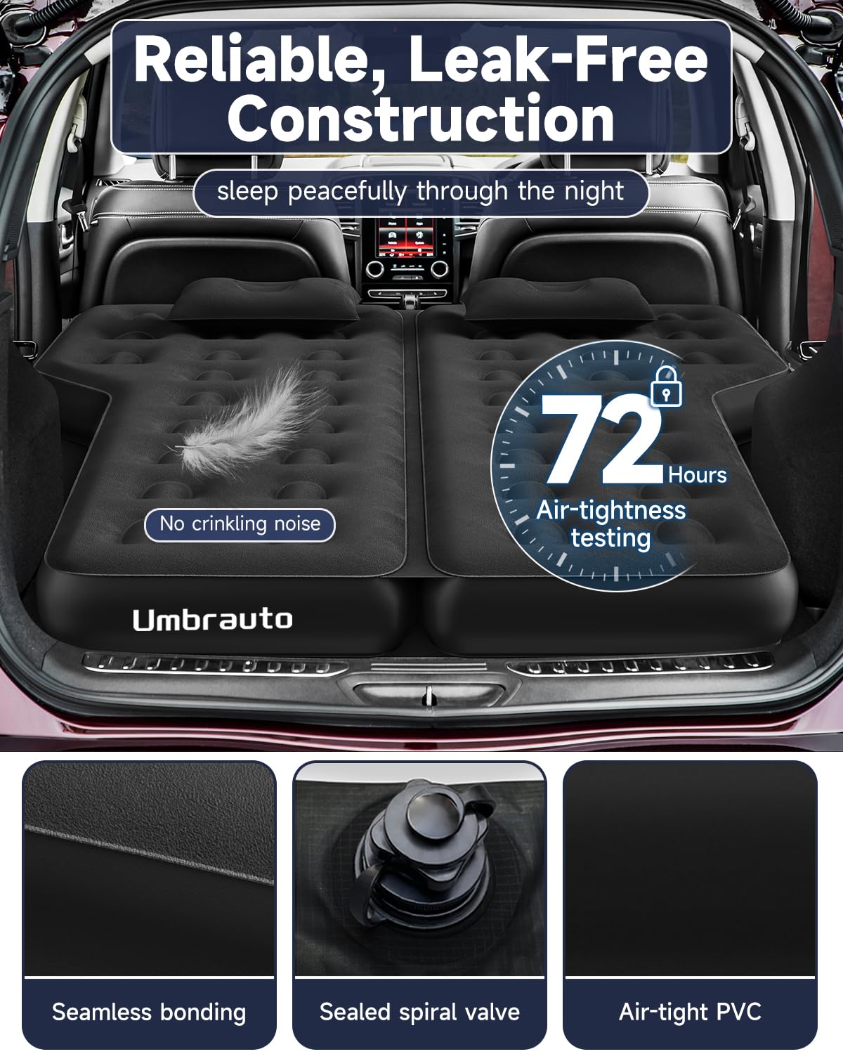 Umbrauto Heavy-Duty Suv Air Mattress W/Quick-Inflate Car Pump| Durable 2-Chamber Inflatable Van Sleeping Bed For Camping & Trave