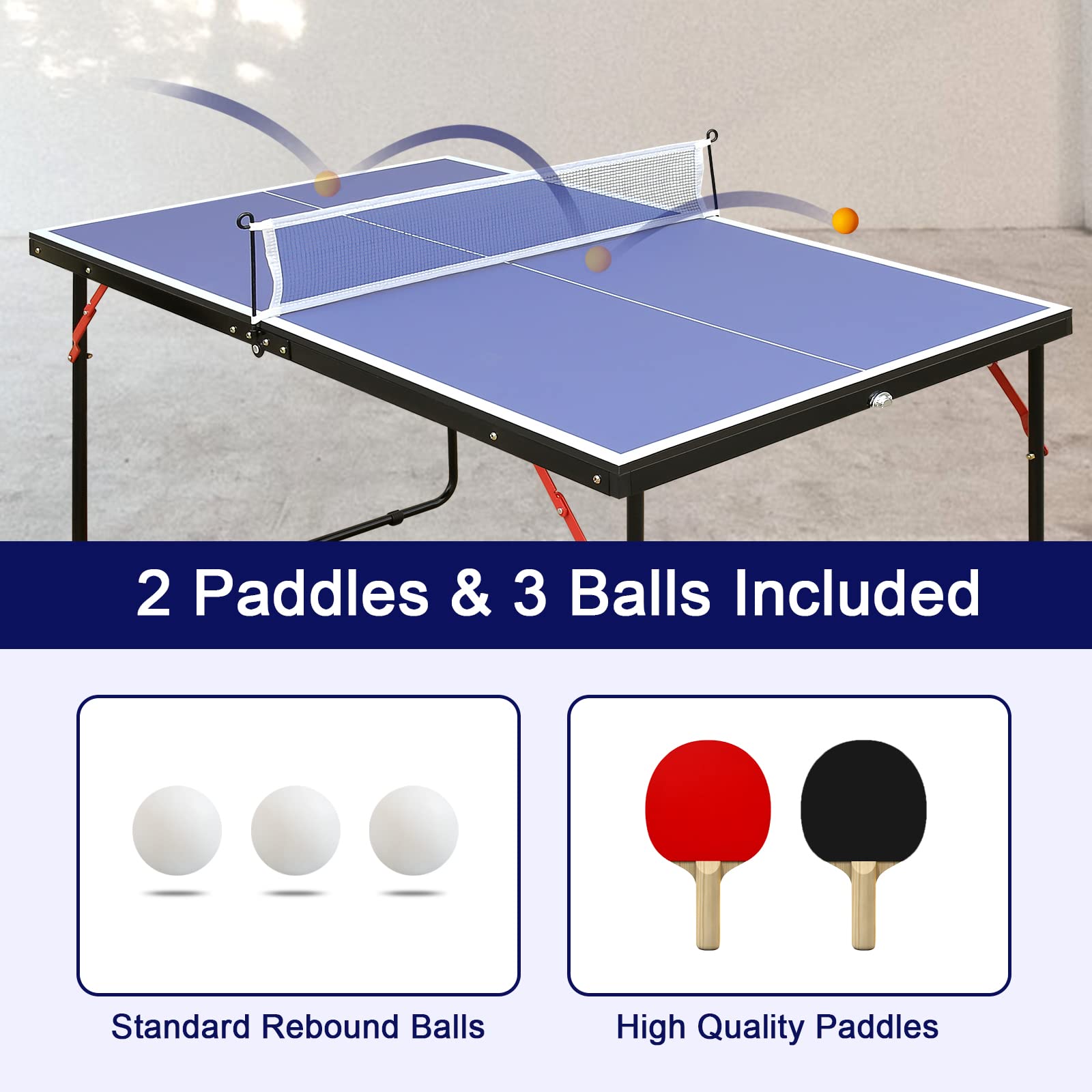 Hookung Table Tennis Table Ping-Pong Tables Set - 100 Preassembled Foldable & Portable Ping Pong Family Game Tables For Outdoor