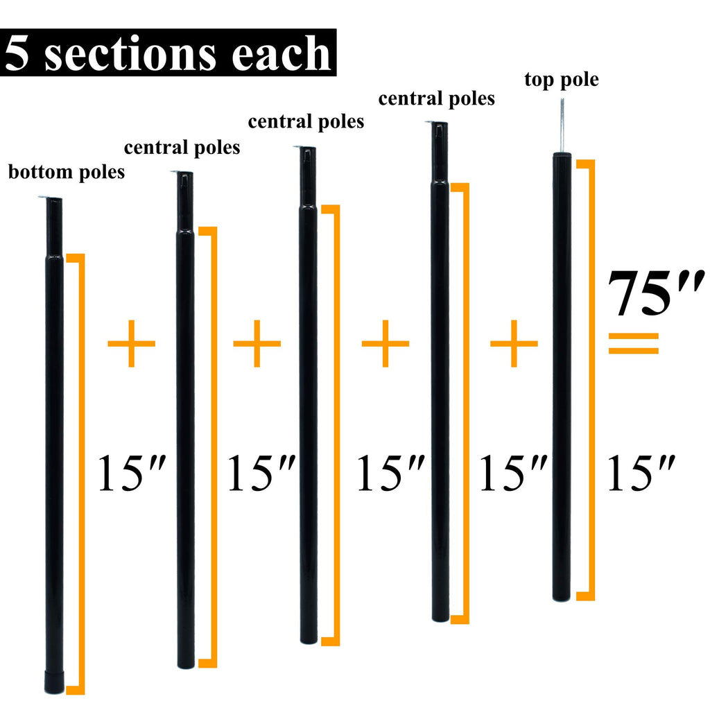 Batdiyow Adjustable Tent Poles Steel Rods For Tarp Canopy Camping Replacement Set Of 2 (Black)