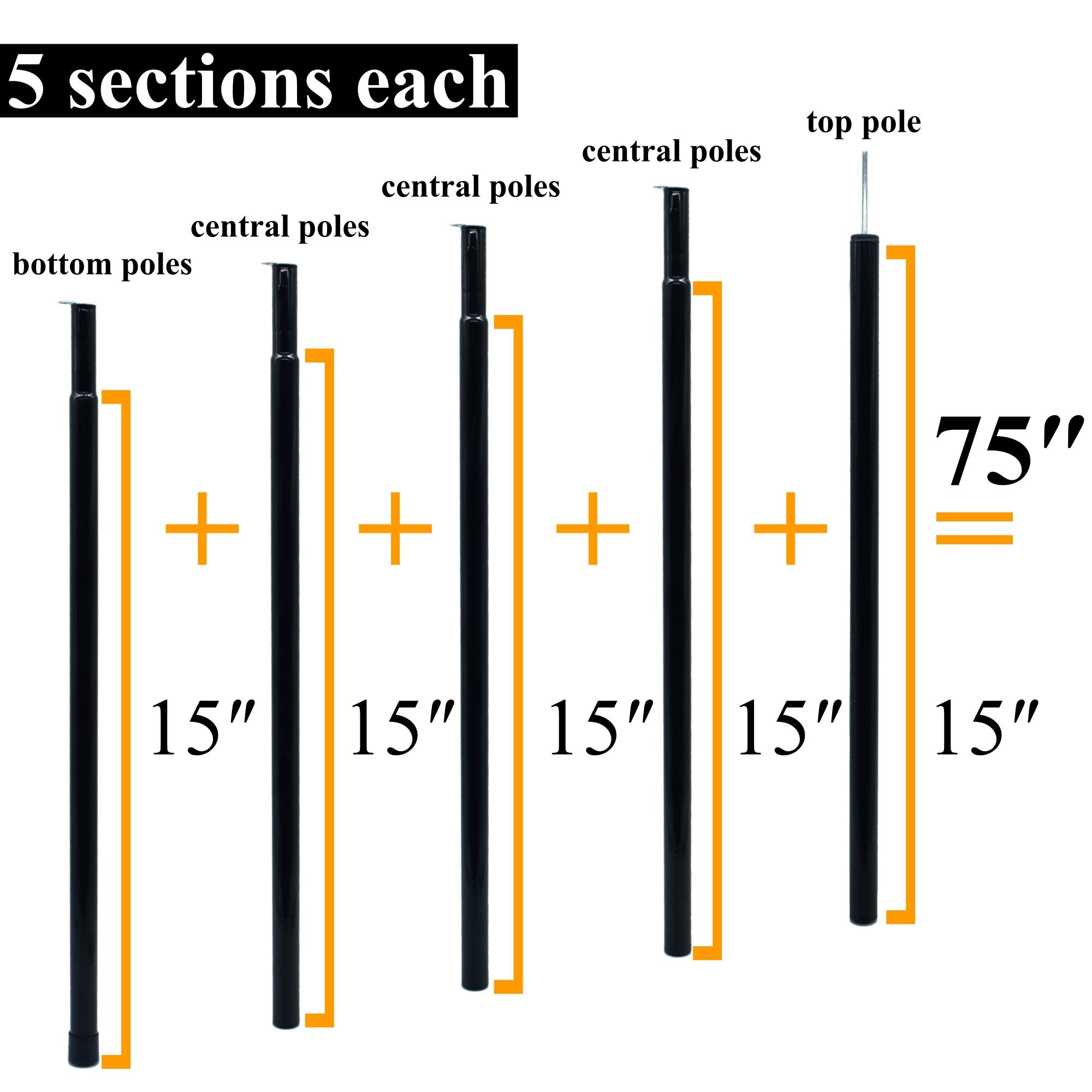 Batdiyow Adjustable Tent Poles Steel Rods For Tarp Canopy Camping Replacement Set Of 2 (Black)