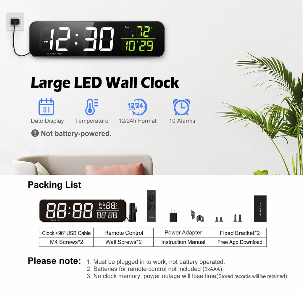 15.2 Gym Timer, App & Remote Control, Customizable Led Colors, Temperature, Date, Workout Interval Timer Stopwatch Countdown Lar