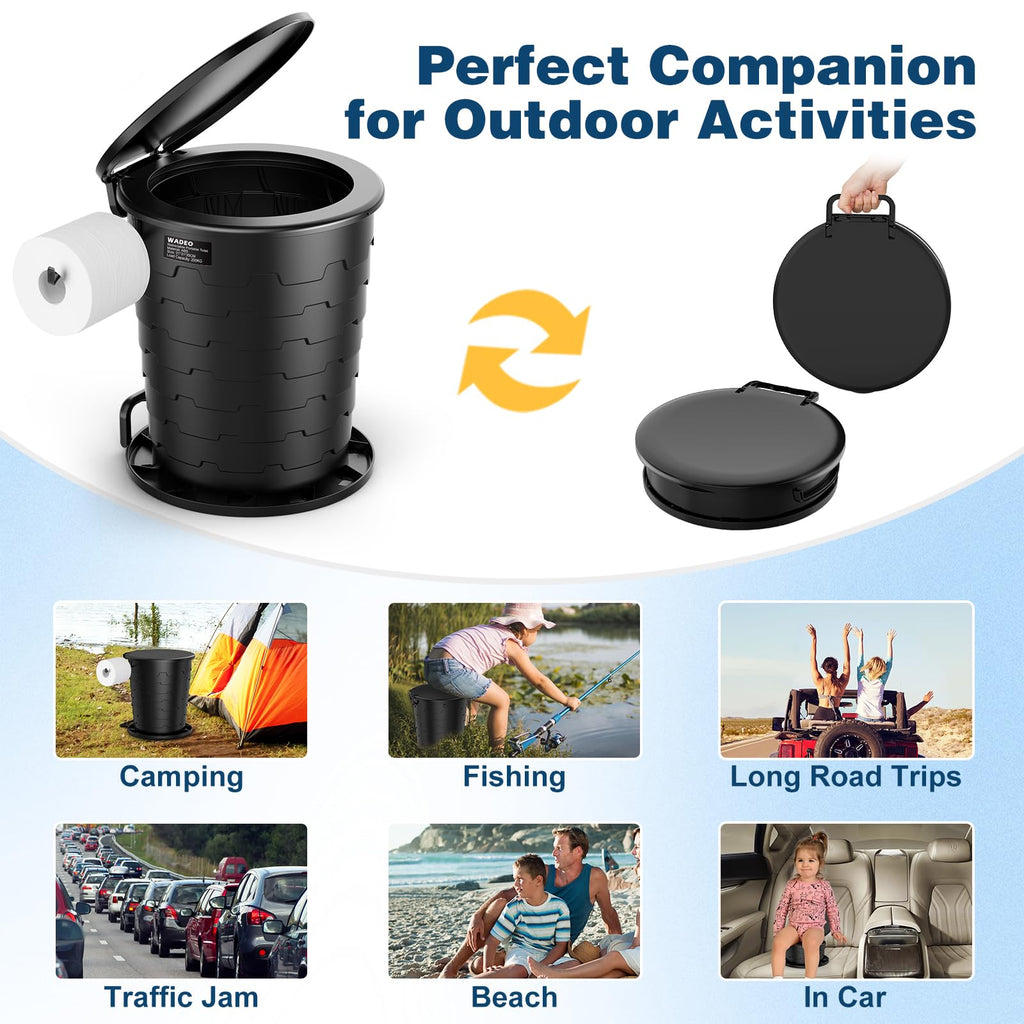 Pahtto Portable Toilet For Adults, Retractable Porta Potty For Camping, Fishing, Rv Travel, Road Trips With Toilet Paper Holder