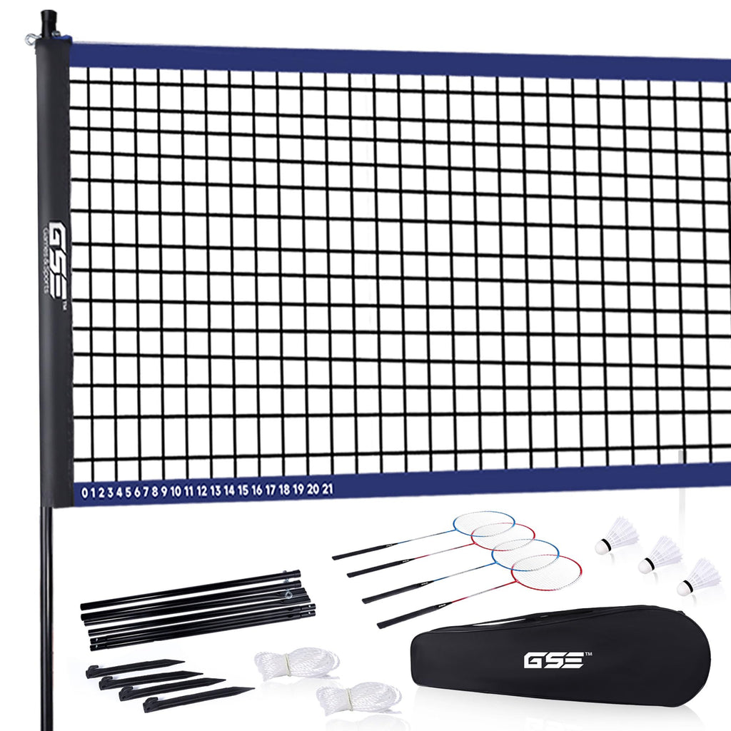 Gse Games & Sports Expert Recreational Badminton Complete Set, 4 Players Outdoor Sports Game Set With Portable Badminton Net, 4 
