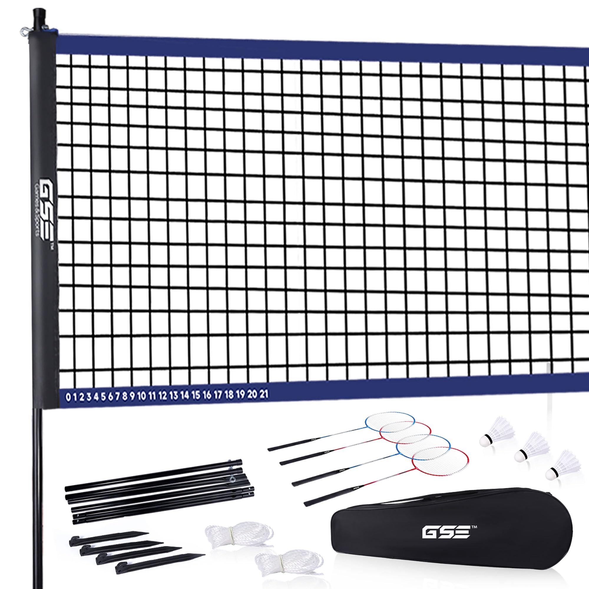 Gse Games & Sports Expert Recreational Badminton Complete Set, 4 Players Outdoor Sports Game Set With Portable Badminton Net, 4 