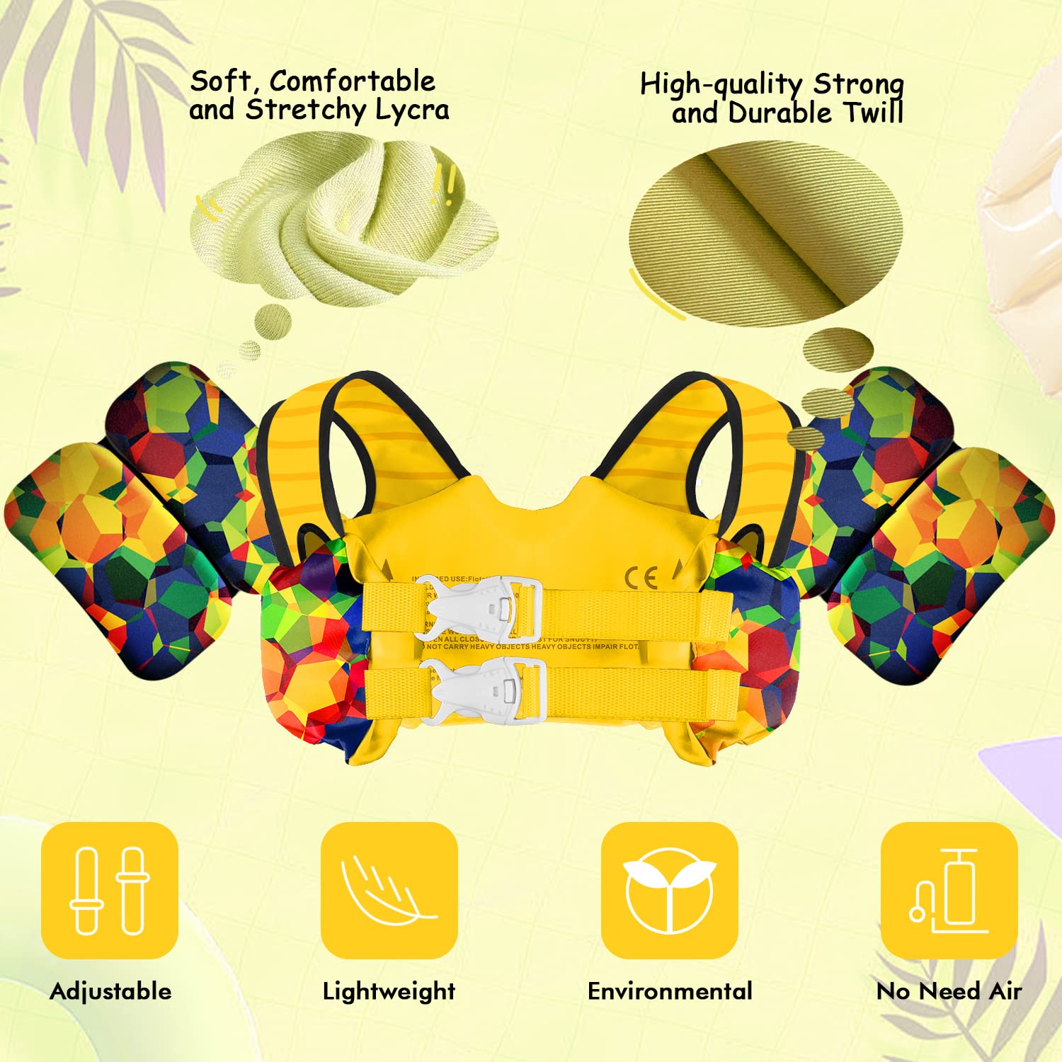 Kids Swim Vest 30-50 Lbs Pool Jacket For Toddler Learn-To-Swim Water Wings Arm Band Floats With Back Secure Buckle Swimming Floa