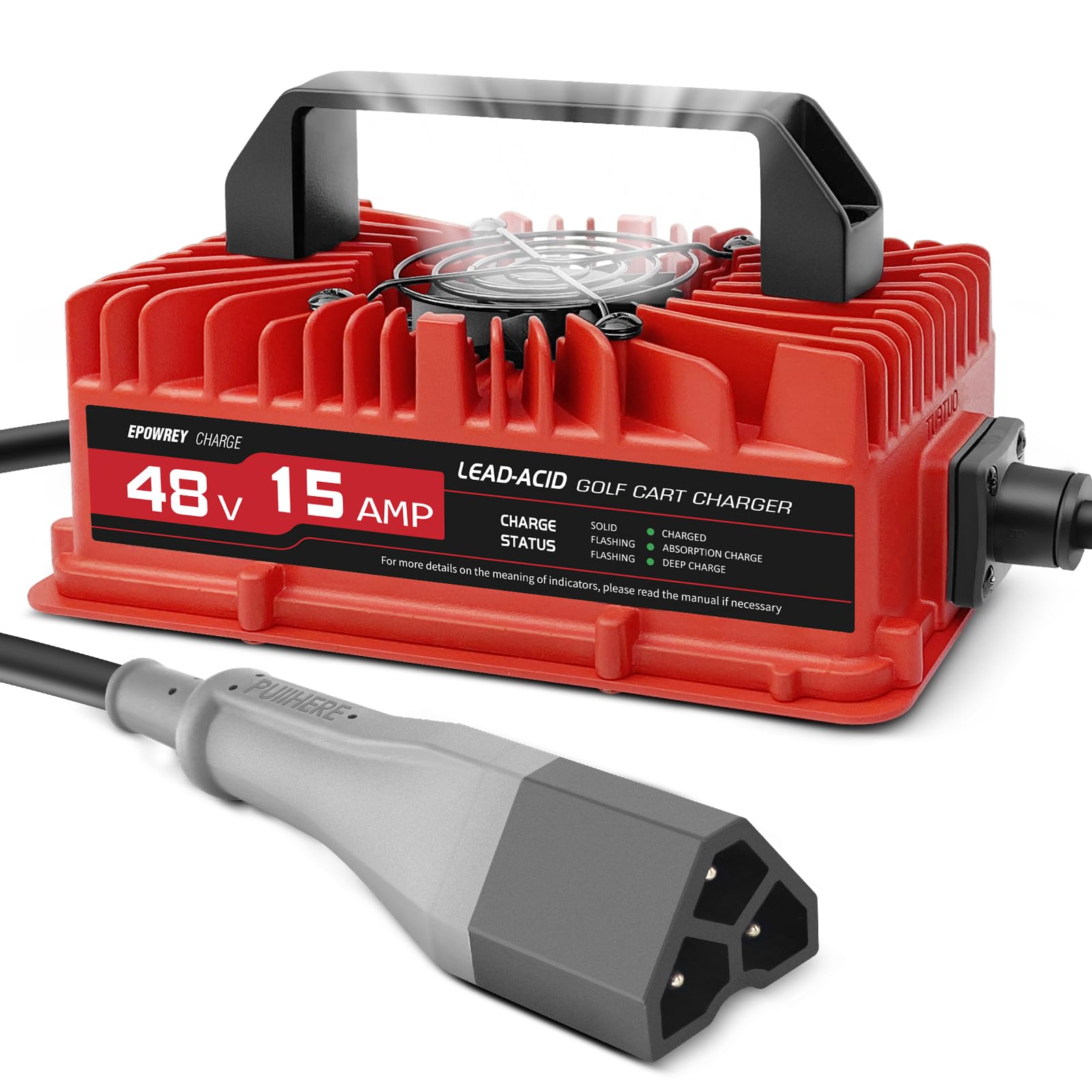 EPOWREY 15 AMP Golf Cart Charger for 48 Volt EZGO RXV & TXT with 3 Pin Triangular Plug-Lead Acid Battery