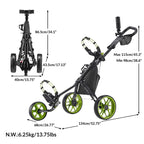 Caddytek Caddylite 115 V3 3 Wheel Golf Push Cart - Superlite Deluxe, Lightweight, Easy To Fold Caddy Cart Pushcart, Blacklime