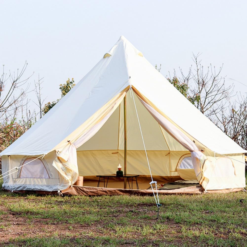 Latourreg Outdoor Luxury Waterproof 3M/4M/5M/6M Oxford Bell Tent With Zipped Detachable Groundsheet (White Oxford Cloth, 4M Bell