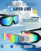 Swim Goggles 2 Pack, Wide View Anti Fog&Uv Swimming Goggles For Audlt, No Leaking Swim Glasses For Men Women Youth