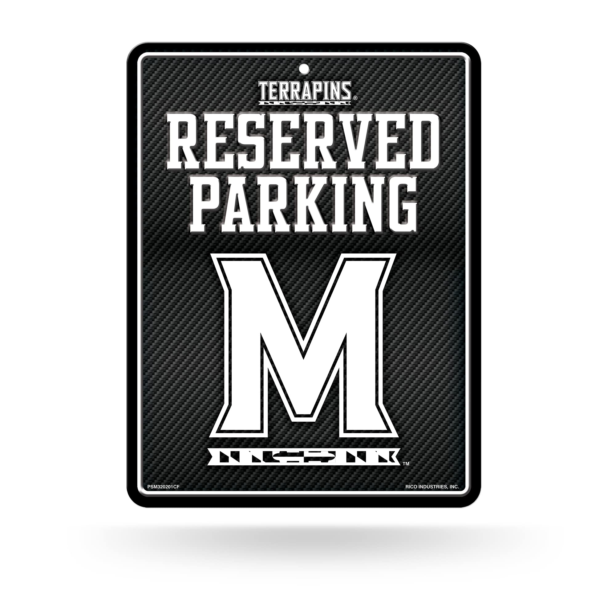 Rico Industries NCAA Maryland Terrapins Metal Parking Sign 8.5 x 11 Carbon Fiber Metal Parking Sign - Great for Man Cave, Bed Ro