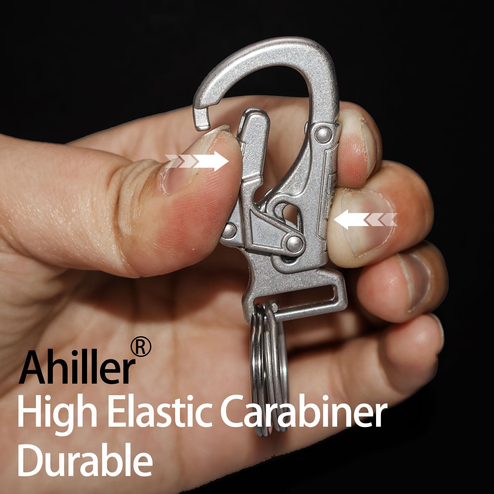 Ahiller 1.9 Carabiner Keychain Clip, Rugged Alloy Double Lock Design With 2 Small Key Rings - Multi Tool Outdoor Hooks, Camping