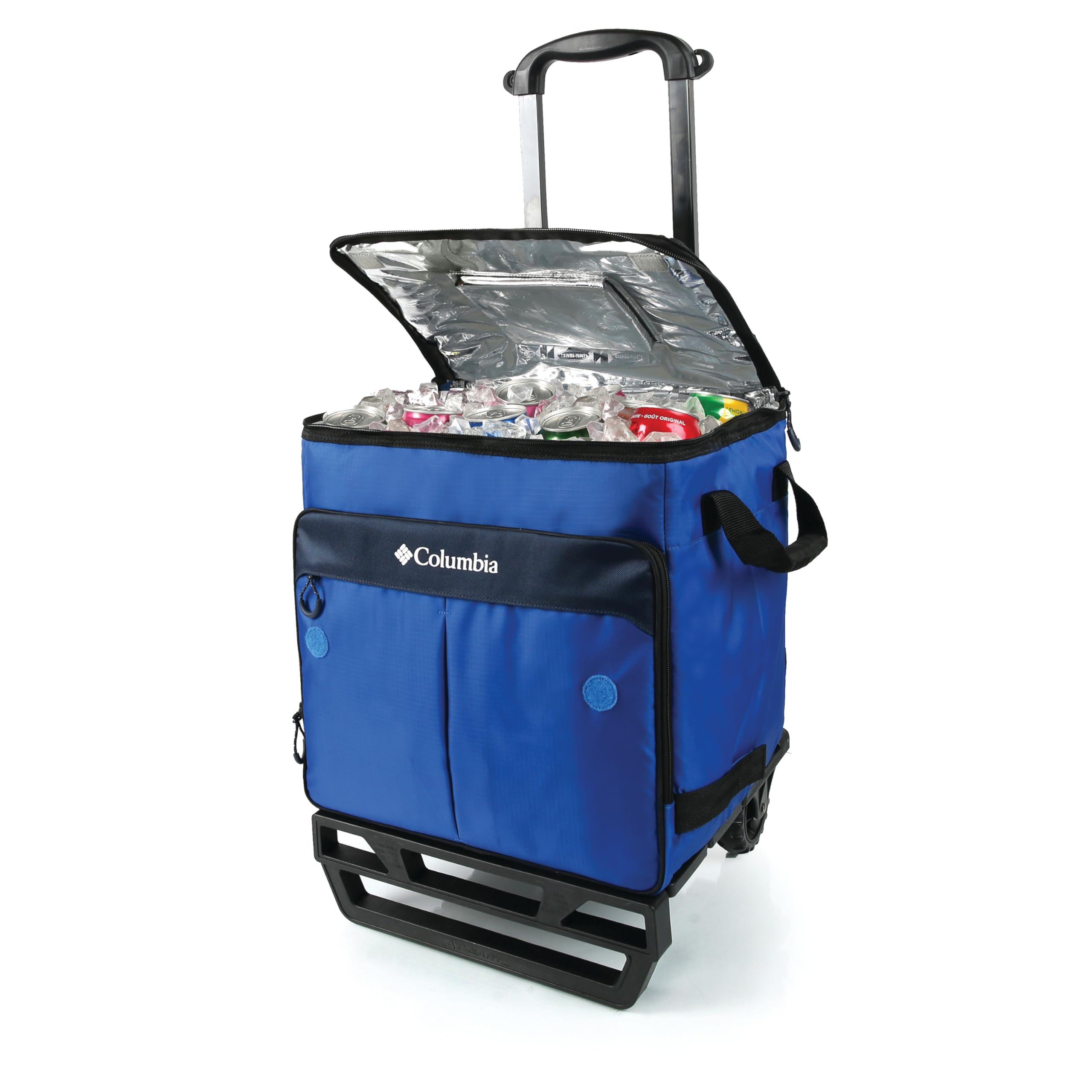 Columbia Crater Peak Wheeled Cooler - 50 Can Rolling Cooler - Blue Collapsible Cooler With Super Foam Insulation And Foldable Al