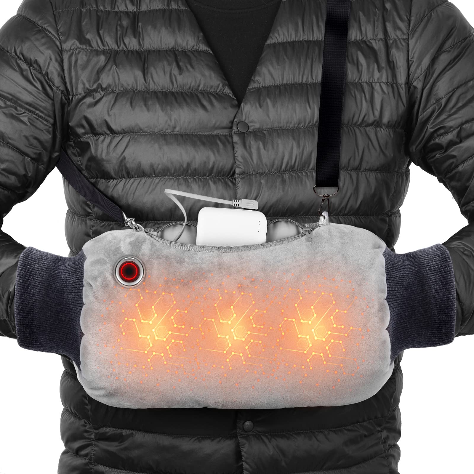 Rechargeable Hand Warmers, Portable Graphene Heated Gloves Handwarmers Bag With 10000Mah Power Bank&3 Heat Modes, Fast Electric 