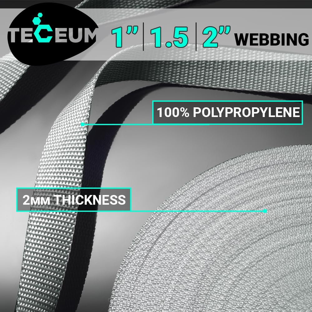 Teceum 2 Inch Webbing - Silver Gray - 50 Yards - 2    Heavy-Duty Wide Webbing For Climbing Outdoors Indoors Crafting Diy