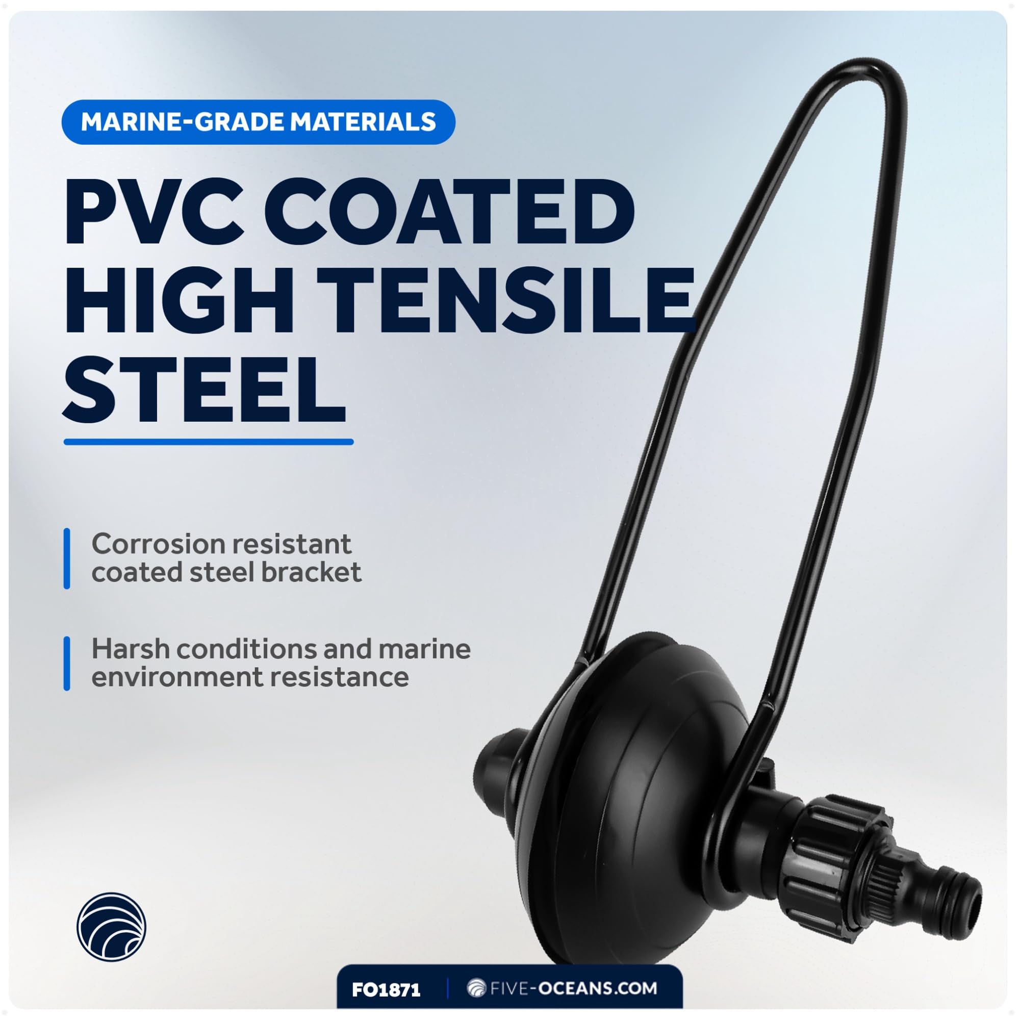 Five Oceans Outboard Motor Muffs, Universal Outboard Motor Flusher, Black Pvc Marine Grade Round Muffs, Coated Steel Bracket, In