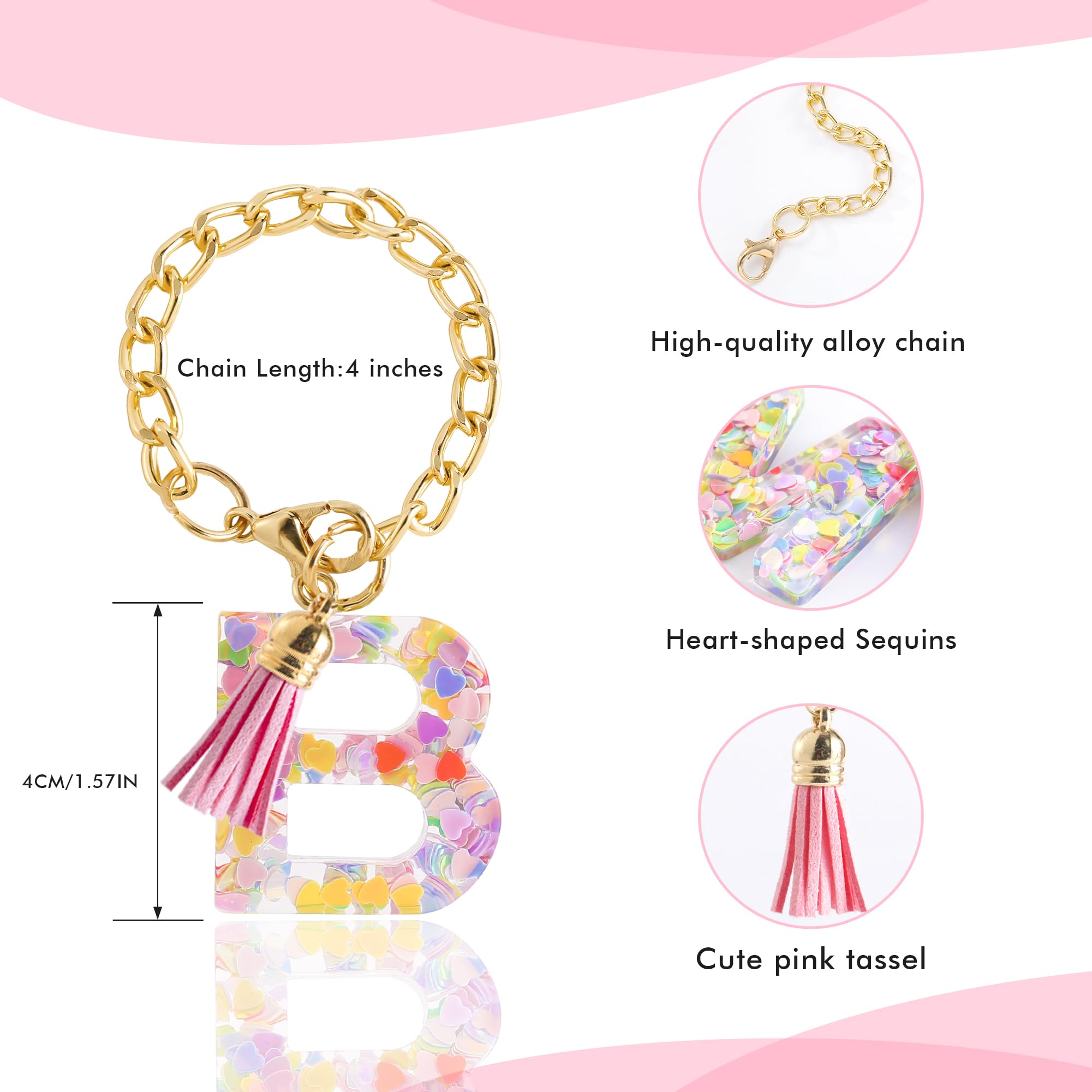 Letter Charm Accessories for Stanley Cup 1 PCS Cute Initial Keychain Handle Charm for Stanley Tumbler for Women Pink Letter B