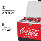 Coca-Cola Ice Chest Beverage Cooler With Bottle Opener, 51L (54 Qt), 85 Can Capacity Portable Cooler, Red And Black, For Camping