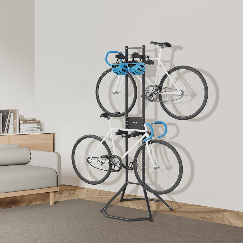 Vevor 4 Bike Storage Rack, Free Standing Gravity Wall Vertical Bike Rack, Fully Adjustable Bike Rack Garage, Sturdy Steel & Easy