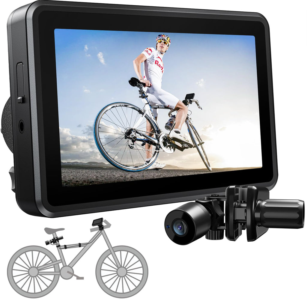 Feisike Handlebar Bike Mirror, Bicycle Rear View Camera With 4.3'' Hd Night Vision Function, 145    Wide Angle View, Adjustable