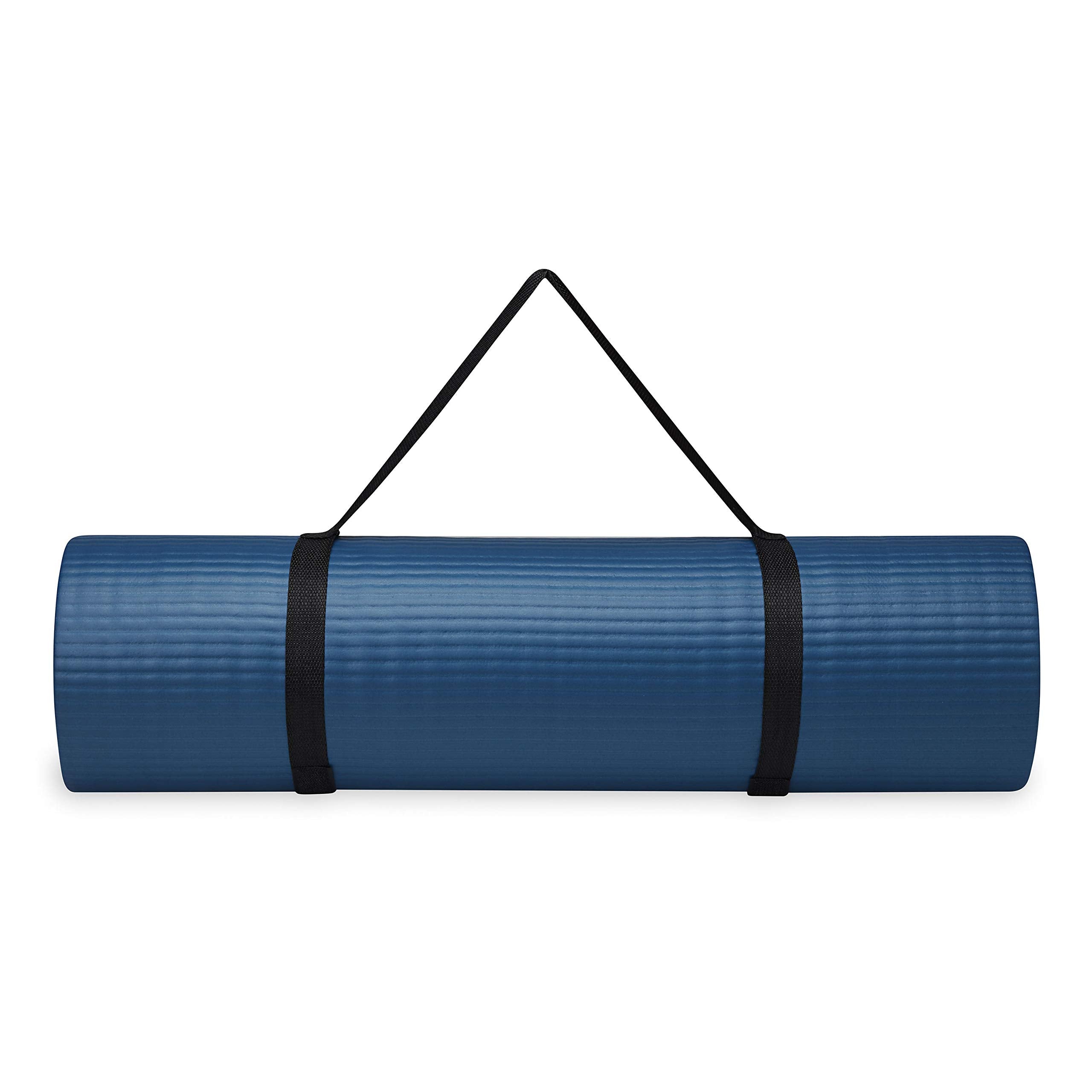 Gaiam Essentials Thick Yoga Mat Fitness & Exercise Mat With Easy-Cinch Carrier Strap, Navy, 72''L X 24''W X 2/5 Inch Thick, 10Mm