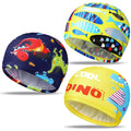 Geyoga 3 Pcs Kids Swim Caps for Boys Girls Age 2-12 Swimming Hat Pool Cap Child Swim Hat for Toddler Youth(Blue, Yellow,Cute Sty