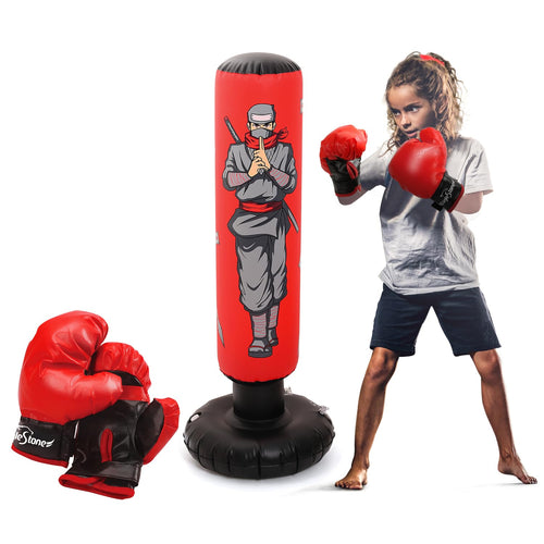 47 Kids Punching Bag with Boxing Gloves - Inflatable Boxing Bag for Boys & Girls, Standing Training Toy for Fitness & Stress Rel