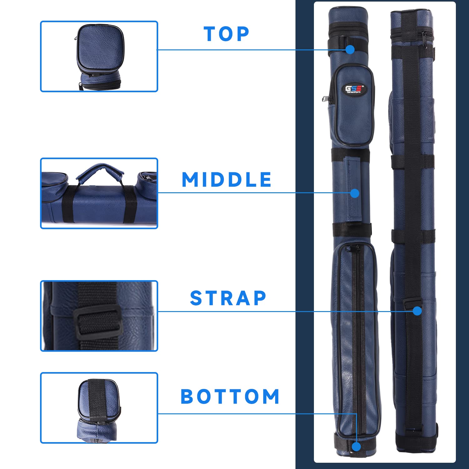 Gse 2X2 Deluxe Hard Billiard Pool Cue Stick Carrying Case, Billiard Cue Case, Billiards Accessories (Square - Blue)