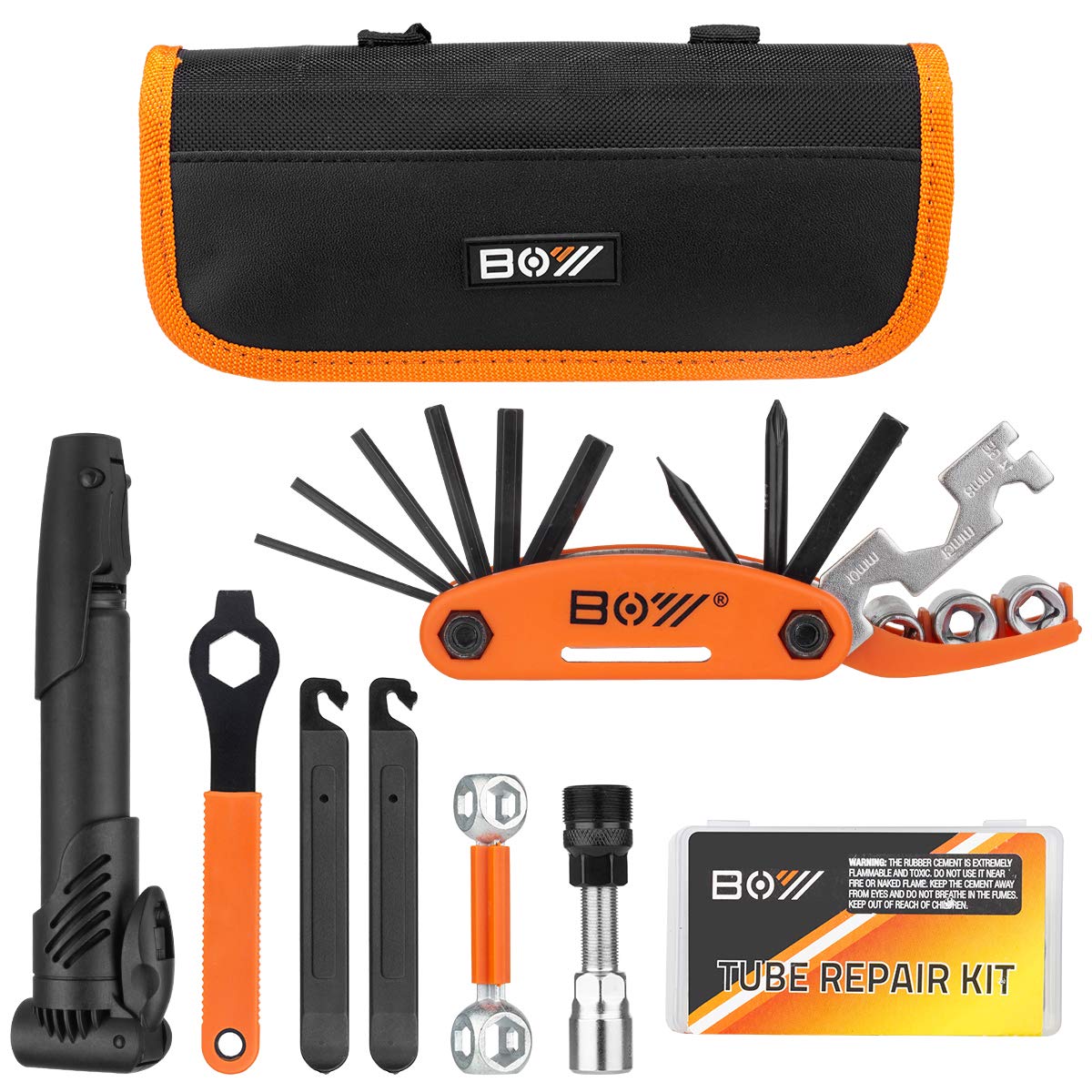 Bicycle Repair Bag With Tire Pump, Portable Tool Kit for Camping Travel - Patches, Inflator, Maintenance Essentials All in One S