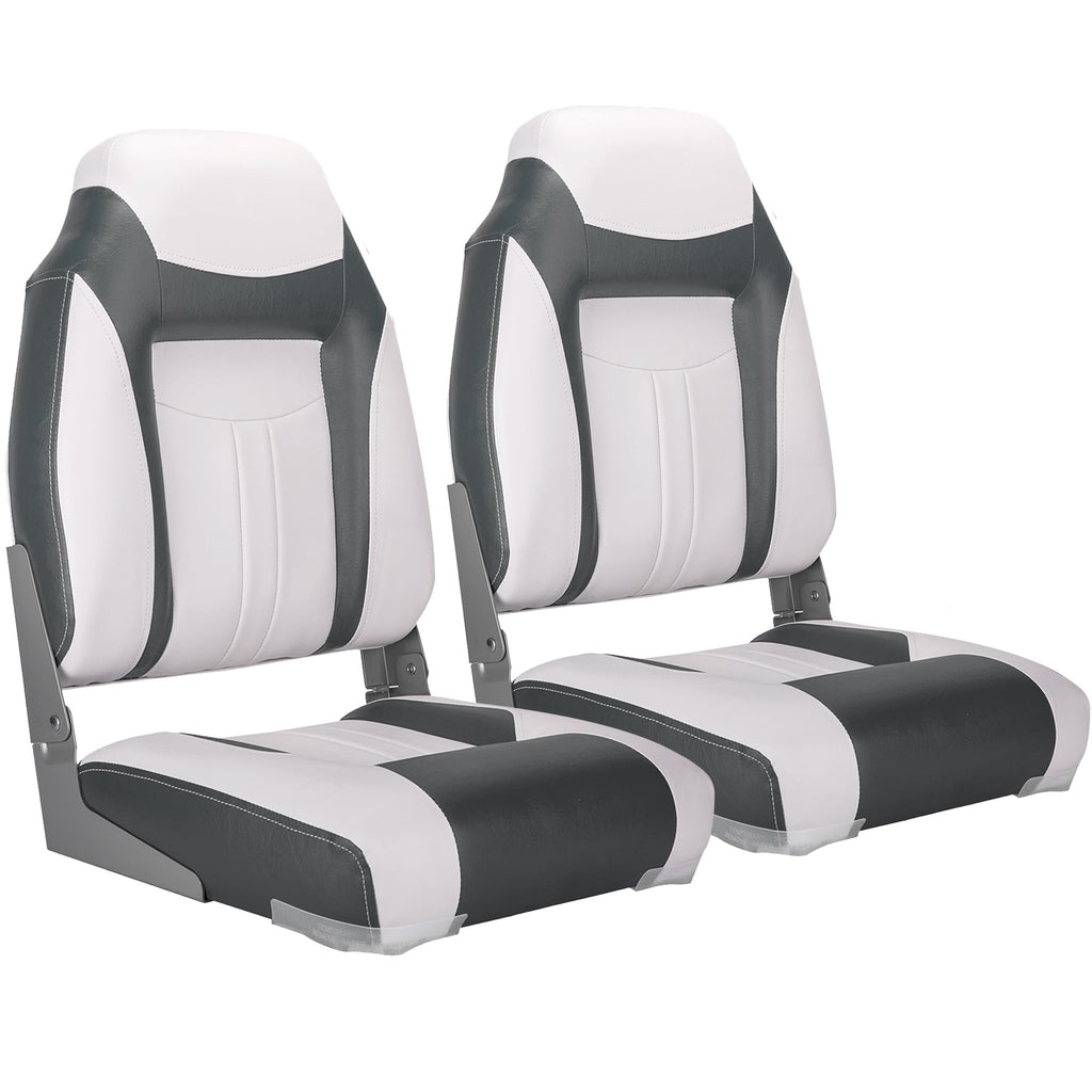 Northcaptain S1 Deluxe A Pair Of Marine High Back Folding Fishing Boat Seat,Stainless Steel Screws Included,White/Charcoal(2 Sea